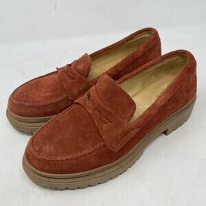 Patina Suede Chunky Lug Sole Loafers Shoes Womens Size 10